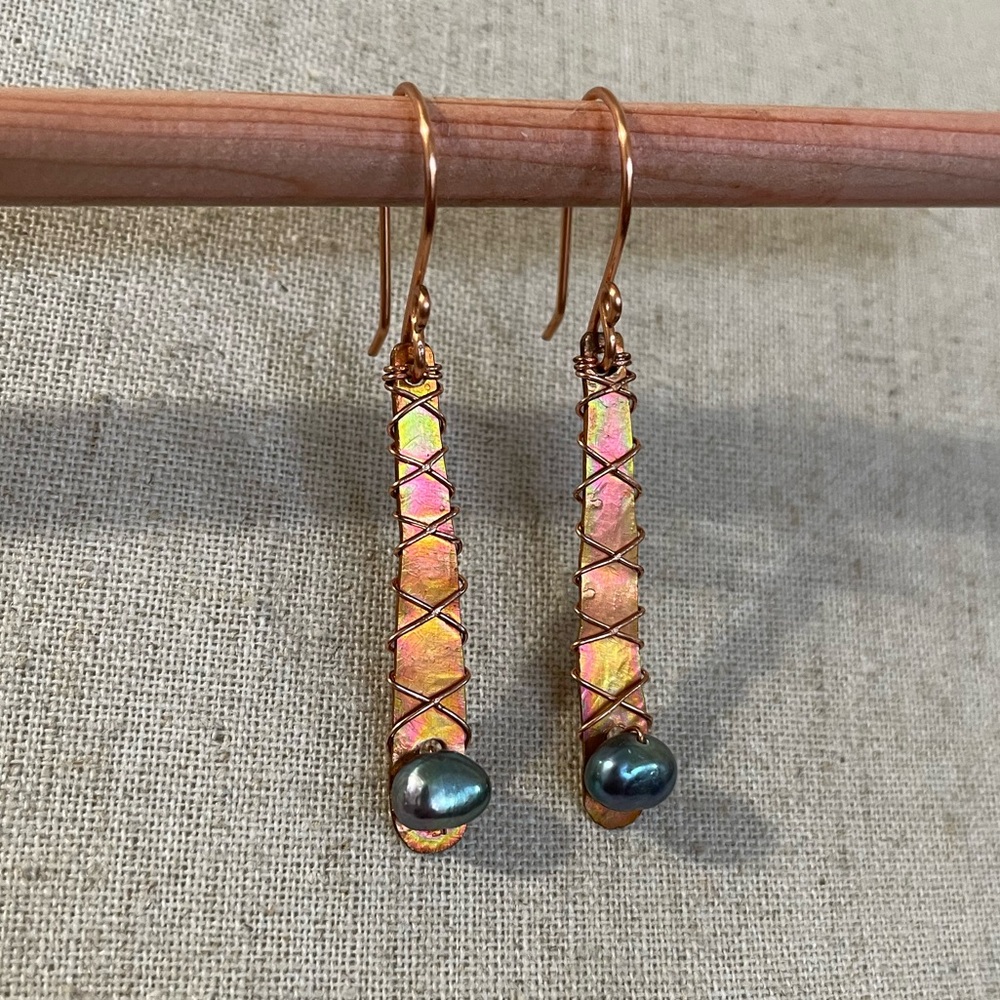 Copper Pearl Earrings Handmade‎